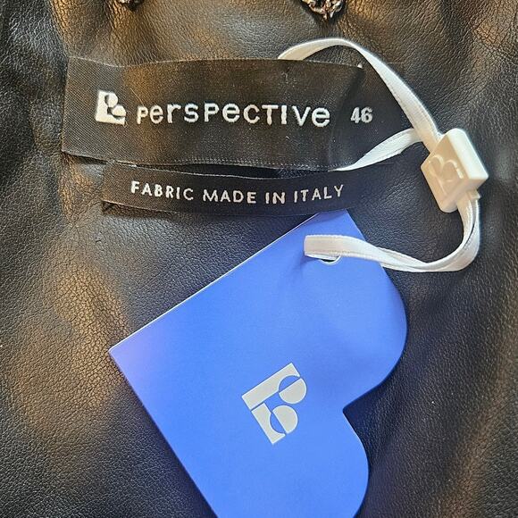 Perspective Black Faux Leather Button Front Collared Jacket Blazer sz 46 NWT - Picture 2 of 9